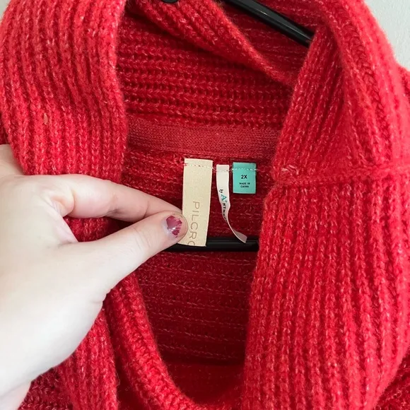 NWT Anthropologie PILCRO Knit Cowl Neck Ribbed Sweater Red Size 2X