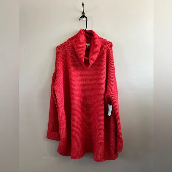 NWT Anthropologie PILCRO Knit Cowl Neck Ribbed Sweater Red Size 2X