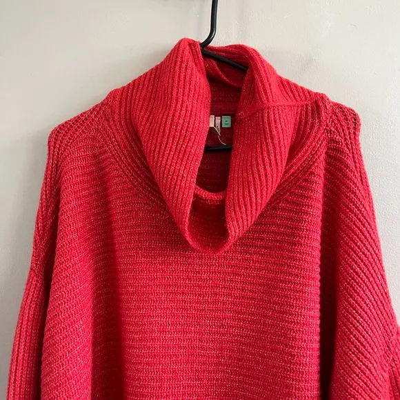 NWT Anthropologie PILCRO Knit Cowl Neck Ribbed Sweater Red Size 2X
