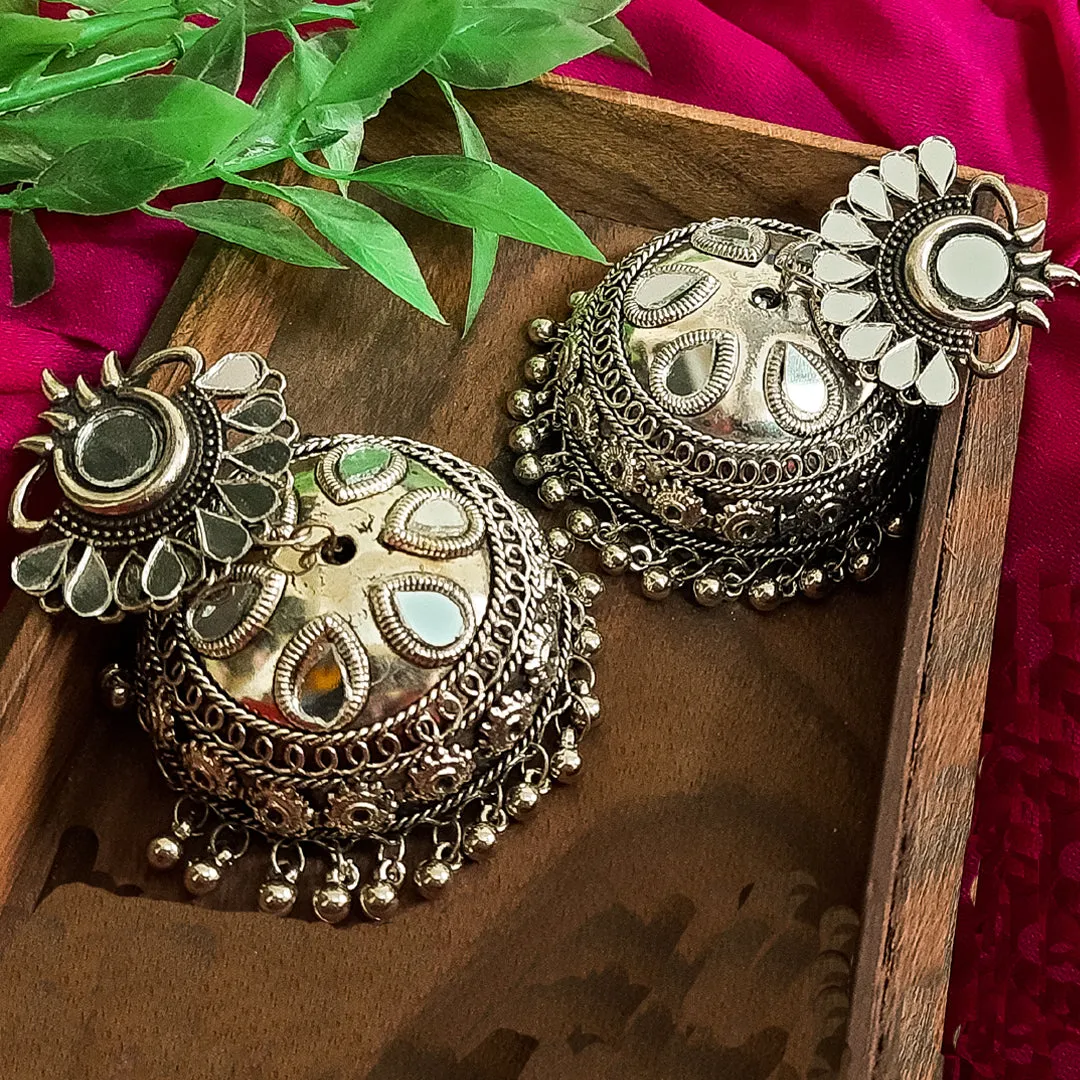 Oxidized Black Silver Afghani Mirror Jhumki