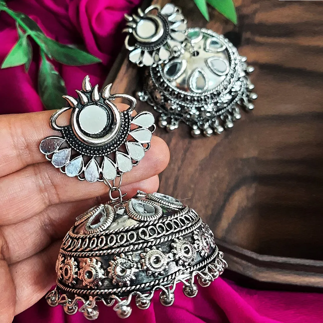 Oxidized Black Silver Afghani Mirror Jhumki