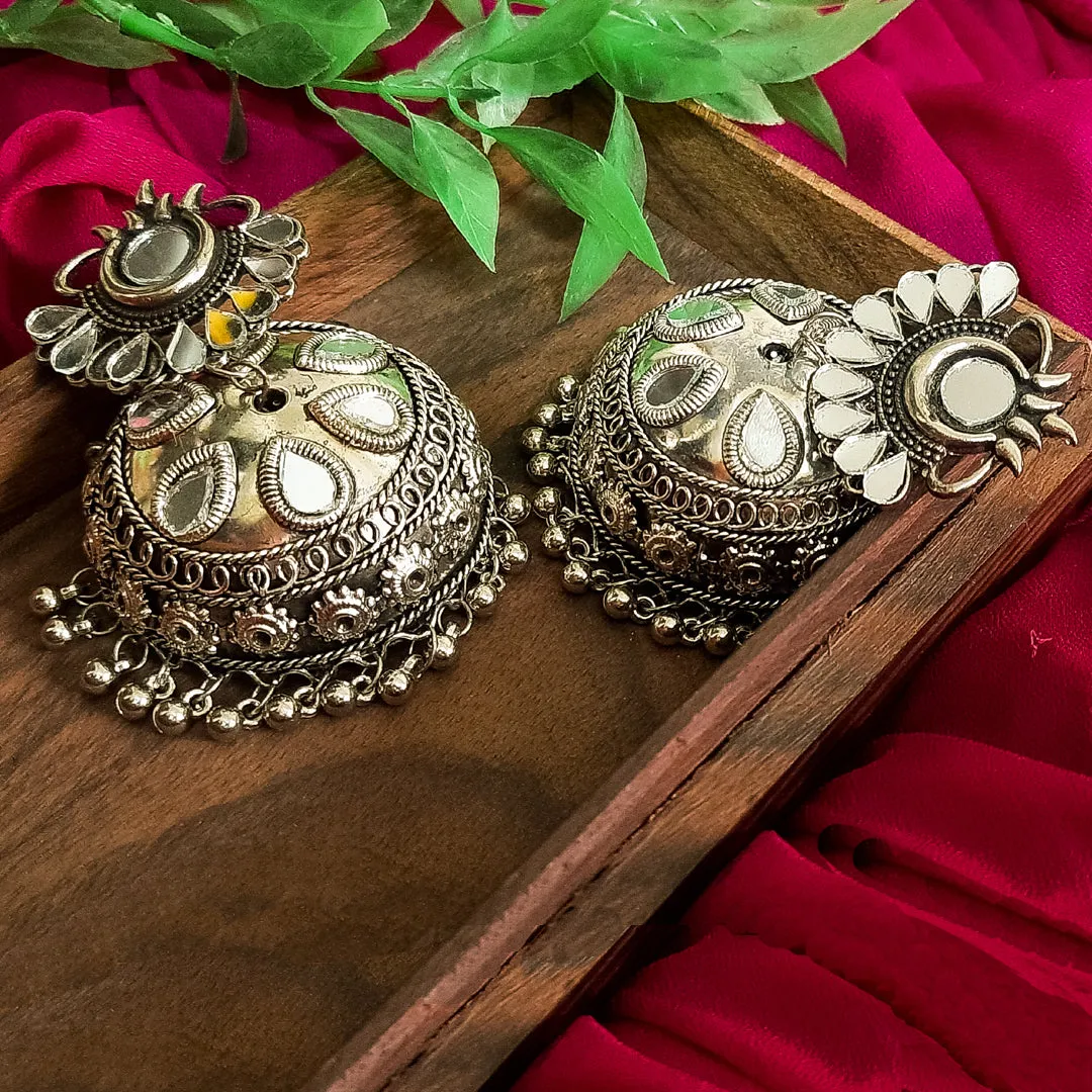 Oxidized Black Silver Afghani Mirror Jhumki