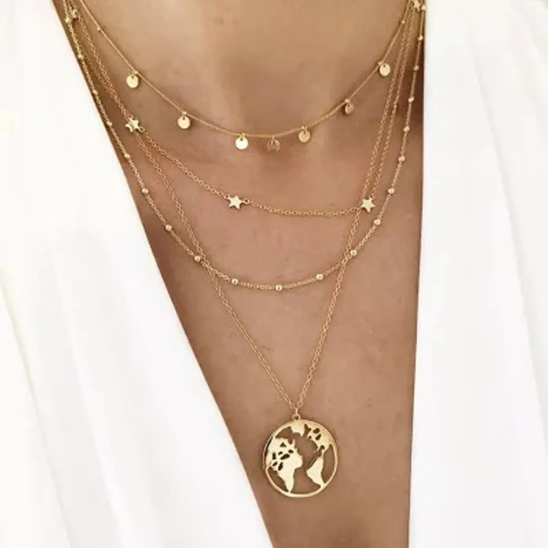 Pack Of 2 Layered Coin Heart Moon and Earth Pendant