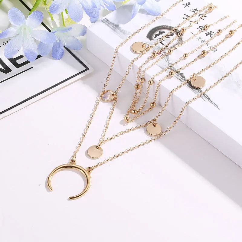 Pack Of 2 Layered Coin Heart Moon and Earth Pendant