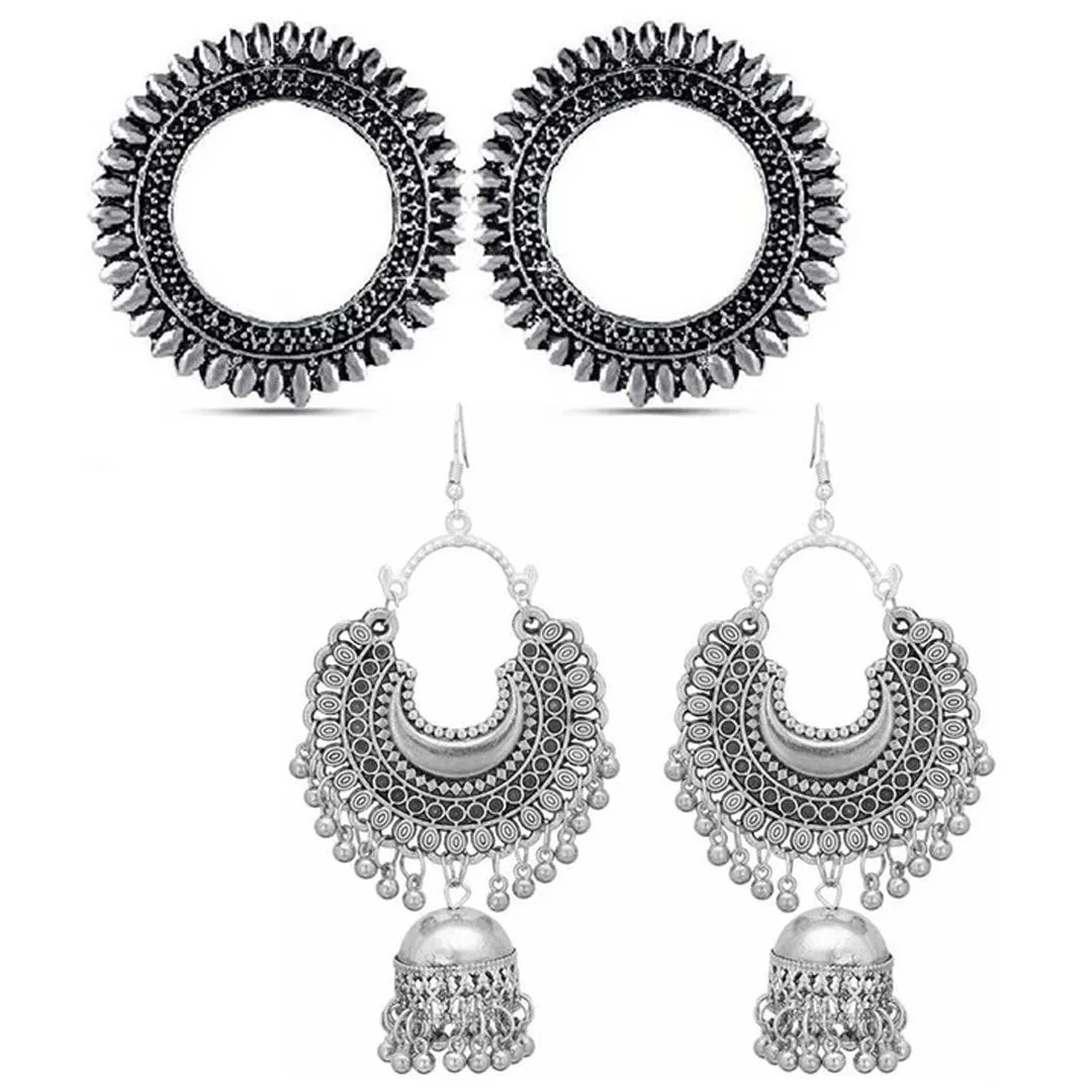 Pack of 2 Oxidized Stud and Half Moon Jhumki