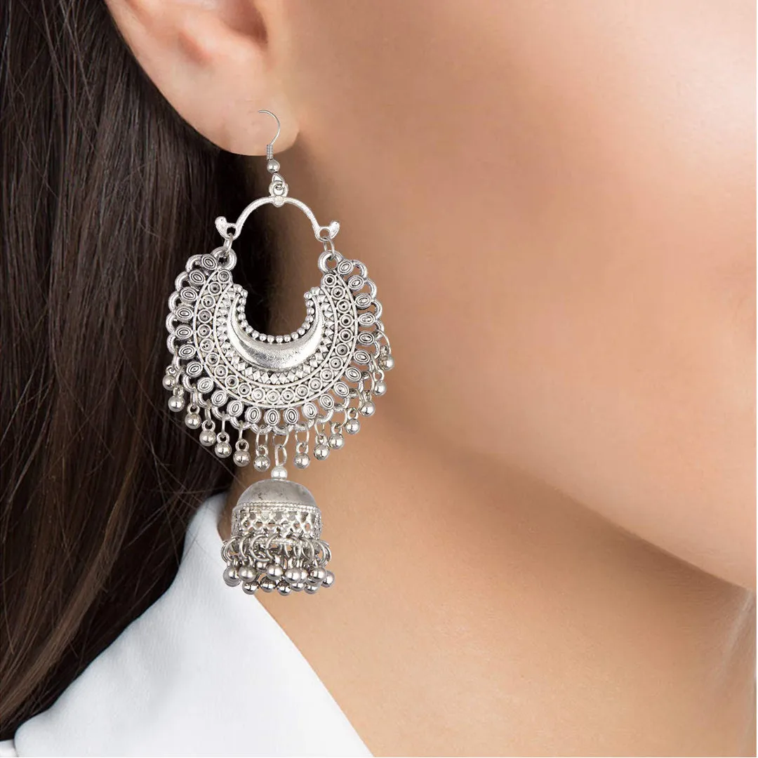 Pack of 2 Oxidized Stud and Half Moon Jhumki