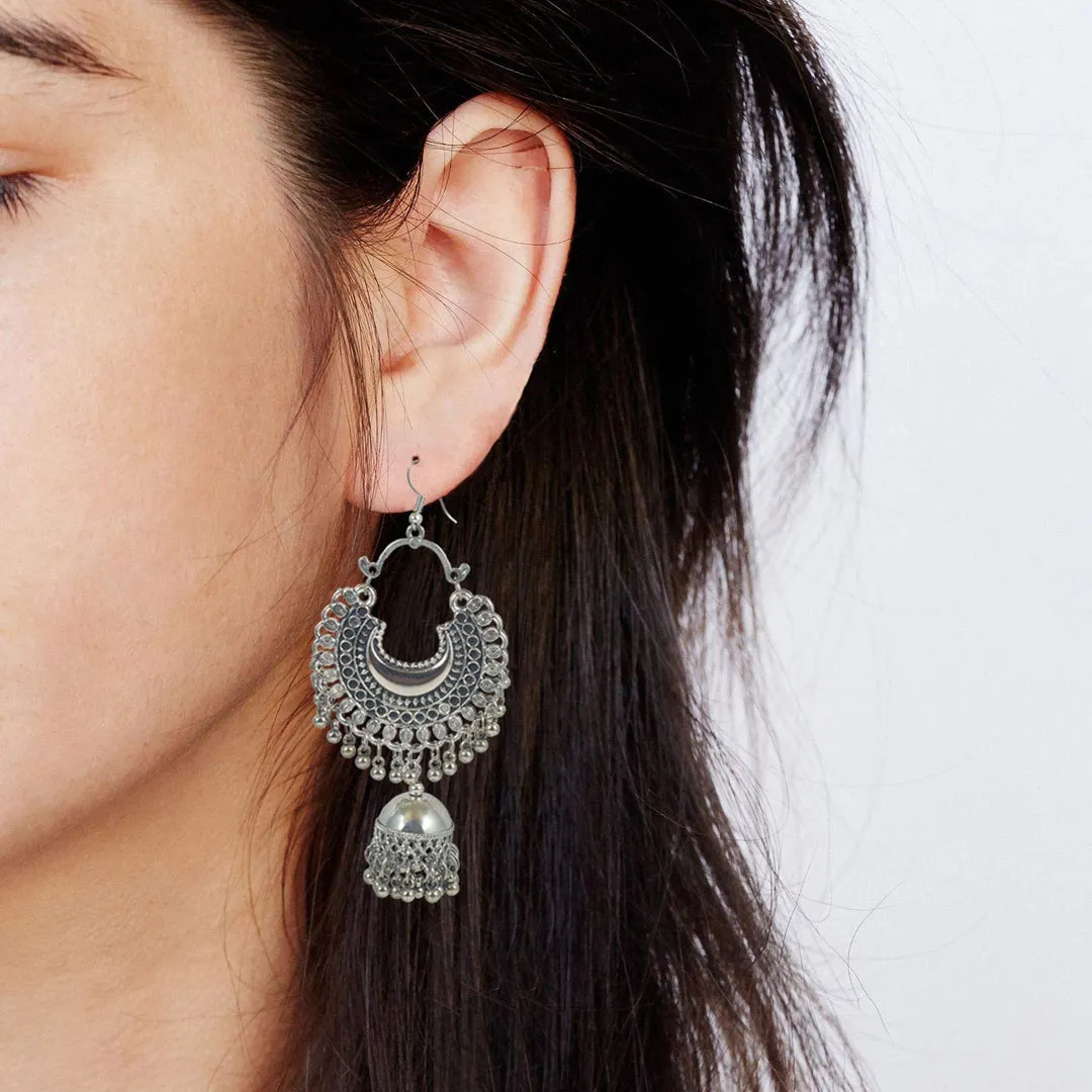 Pack of 2 Oxidized Stud and Half Moon Jhumki