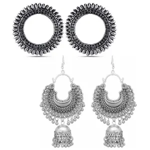 Pack of 2 Oxidized Stud and Half Moon Jhumki