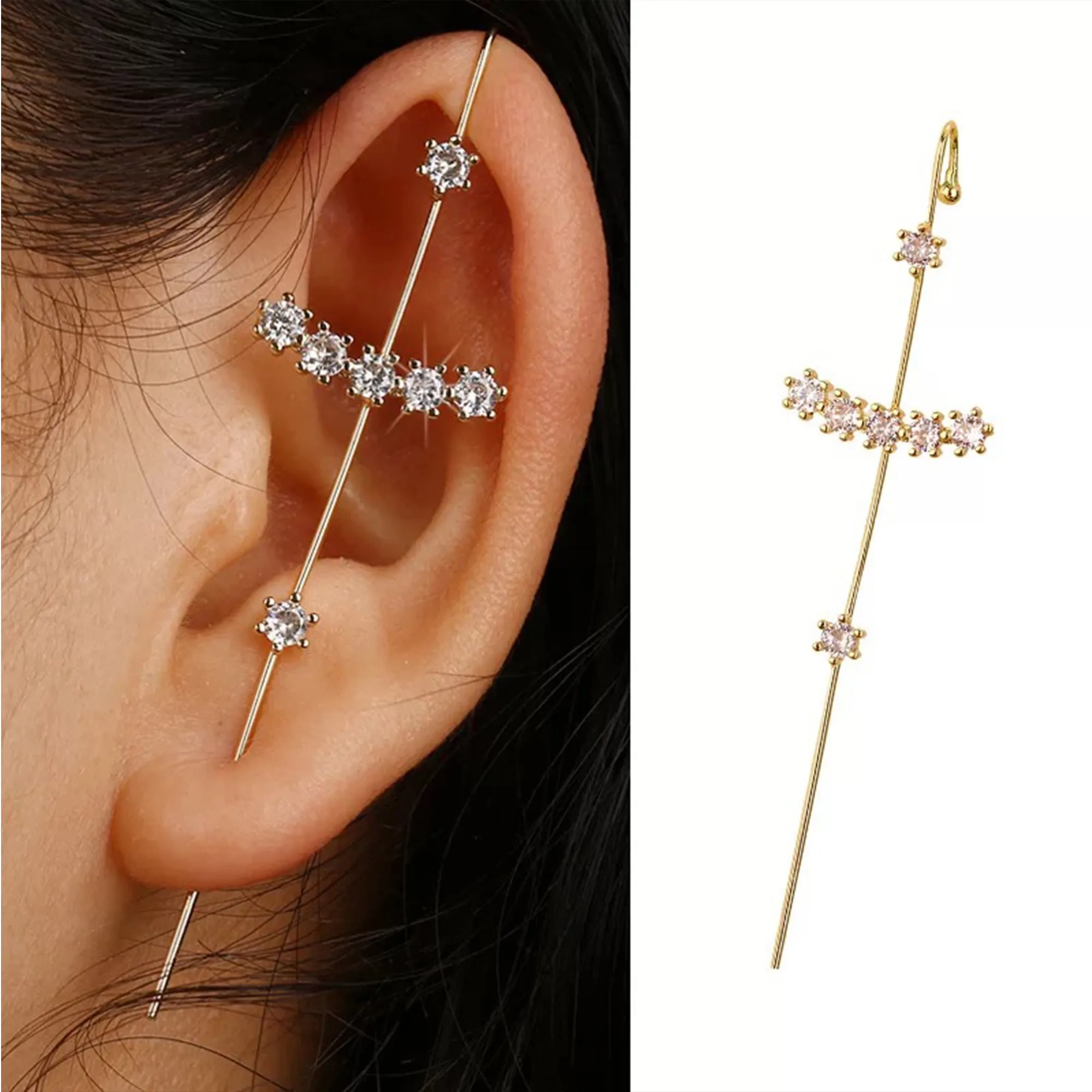 Pack Of 2 Zircon Studded And Thunderbolt Ear Cuff