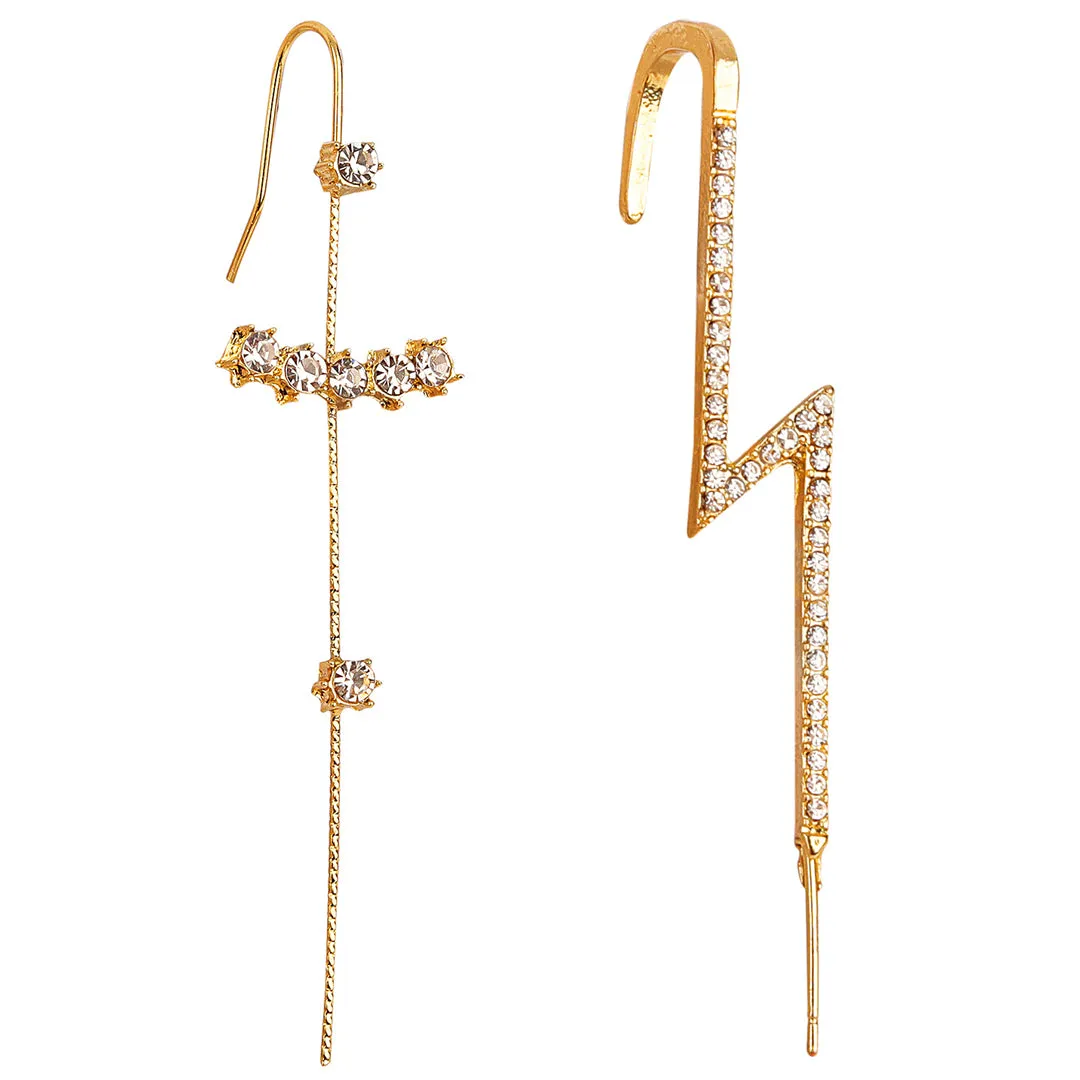 Pack Of 2 Zircon Studded And Thunderbolt Ear Cuff