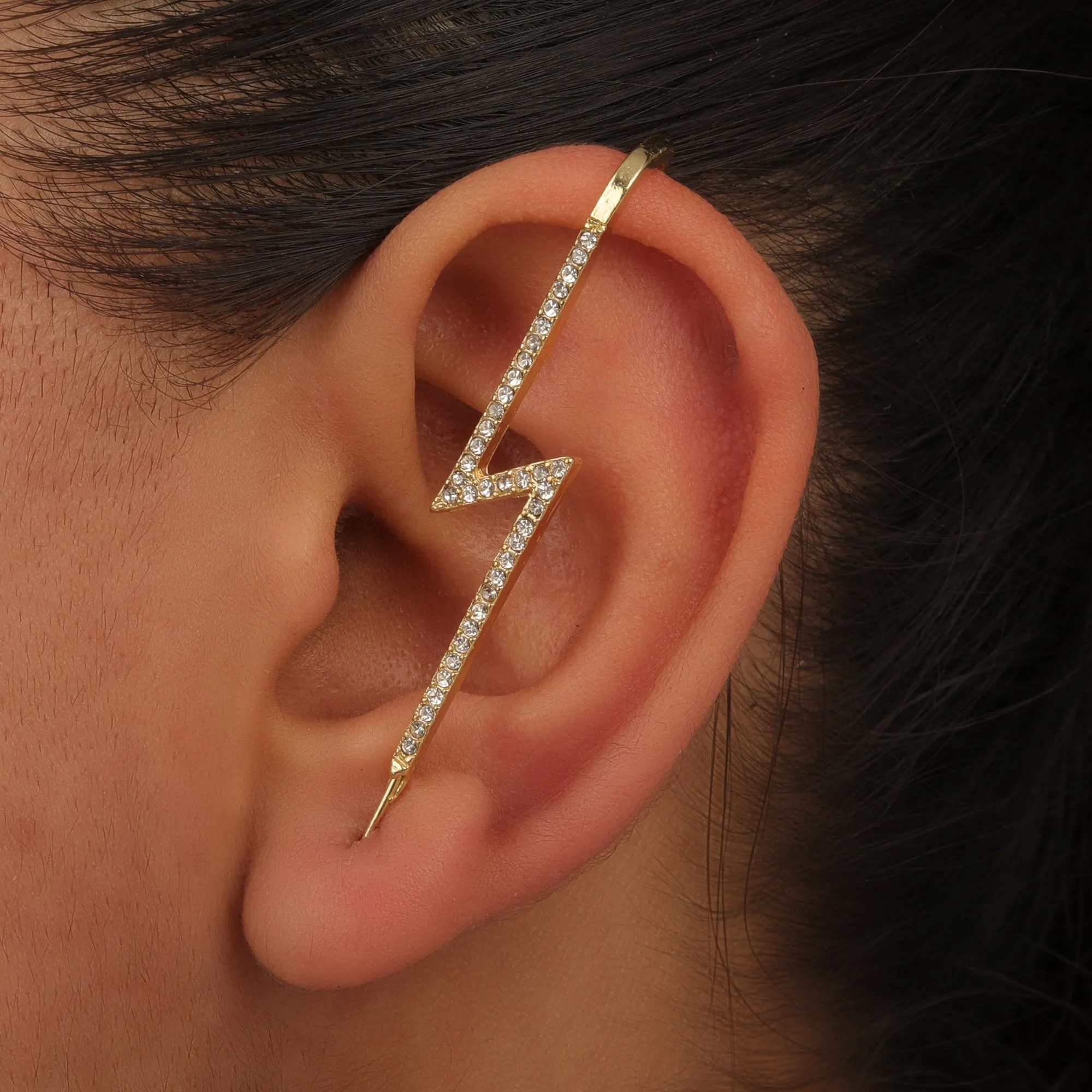 Pack Of 2 Zircon Studded And Thunderbolt Ear Cuff