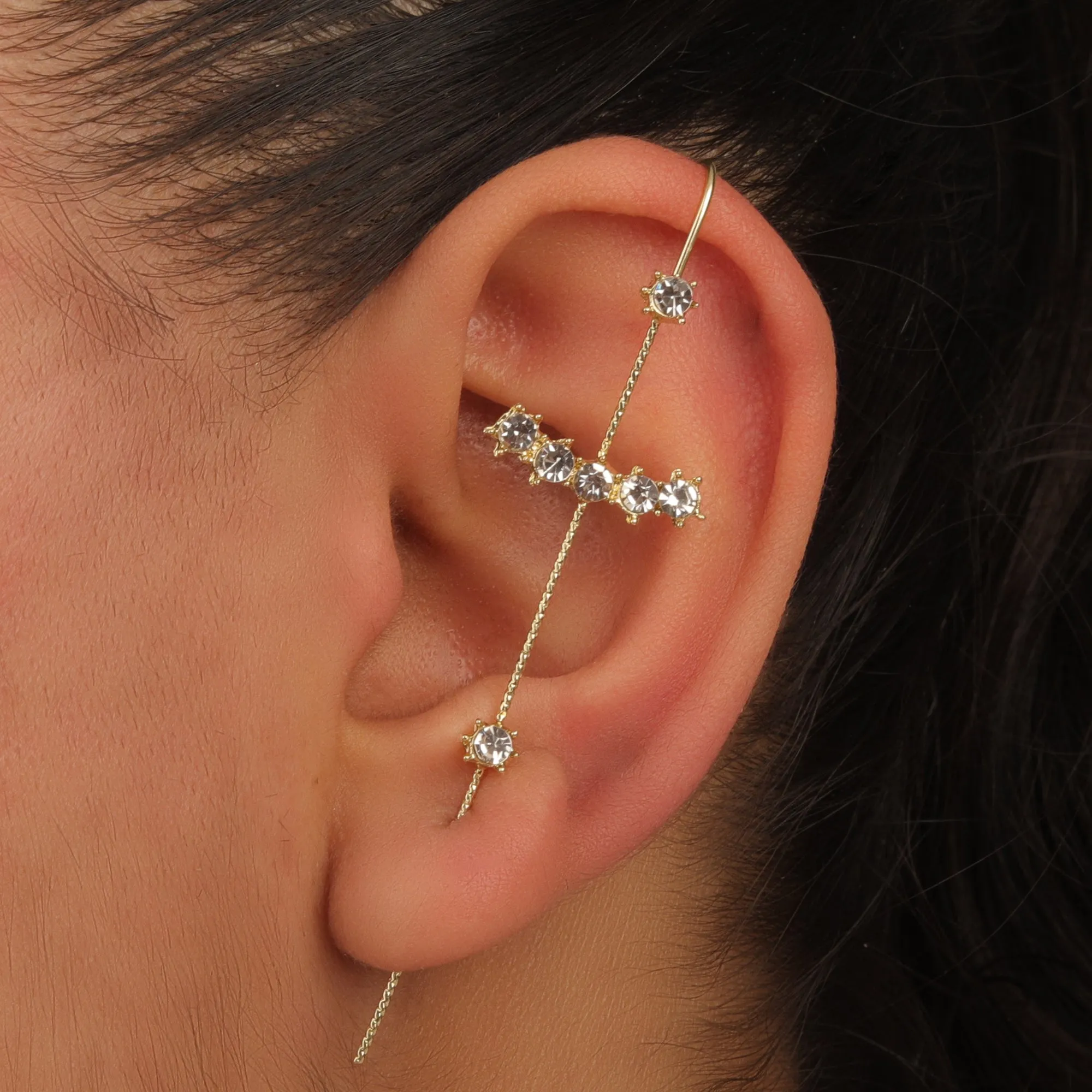 Pack Of 2 Zircon Studded And Thunderbolt Ear Cuff