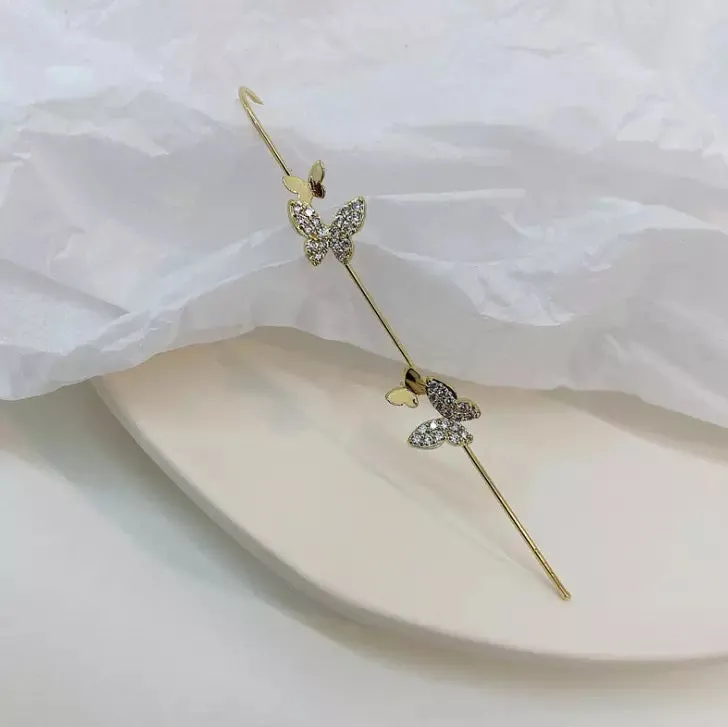Pack Of 4 Zircon Studded Cross And Butterfly Ear Cuff