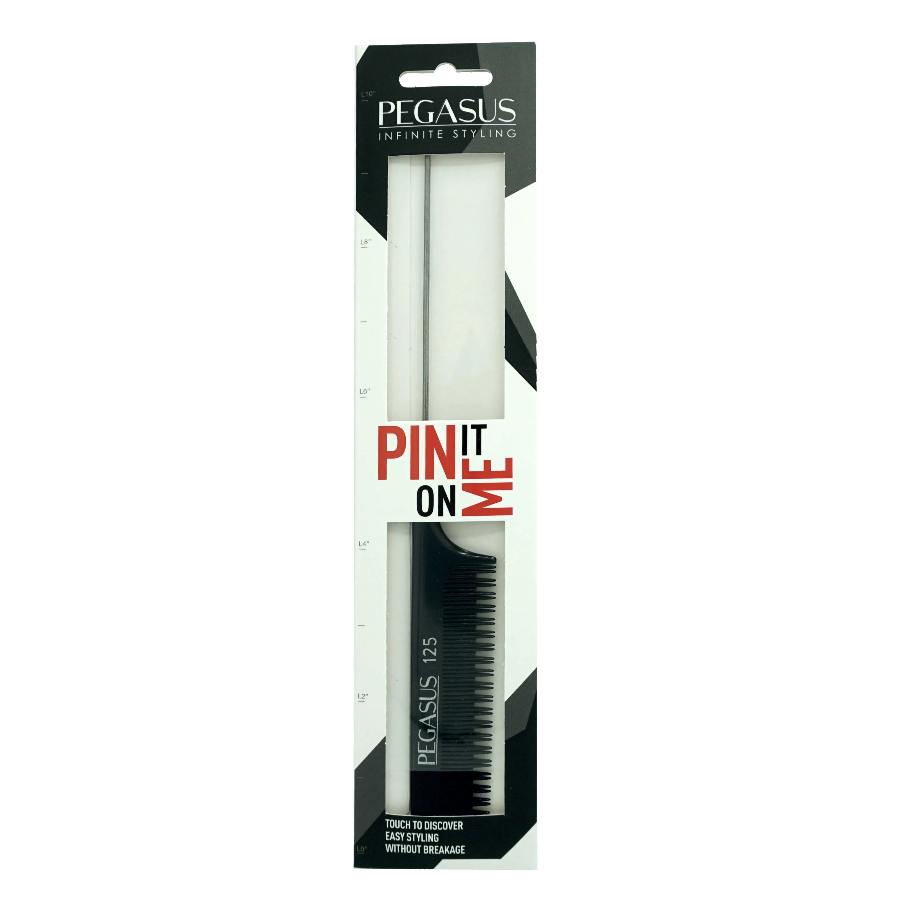 Pegasus 125, 9.75in Hard Rubber Pintail Tease Comb, Smooth Edges, Anti Static, Heat and Chemically Resistant, Stainless Steel Pin, Great for Parting, Coloring Hair | Peines de goma dura - Black