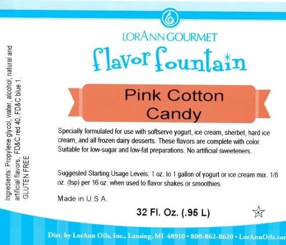 Pink Cotton Candy Flavor - 4 oz. - 32 oz. - Ice Cream and Beverage Flavors - LorAnn Oils - Canadian Distribution