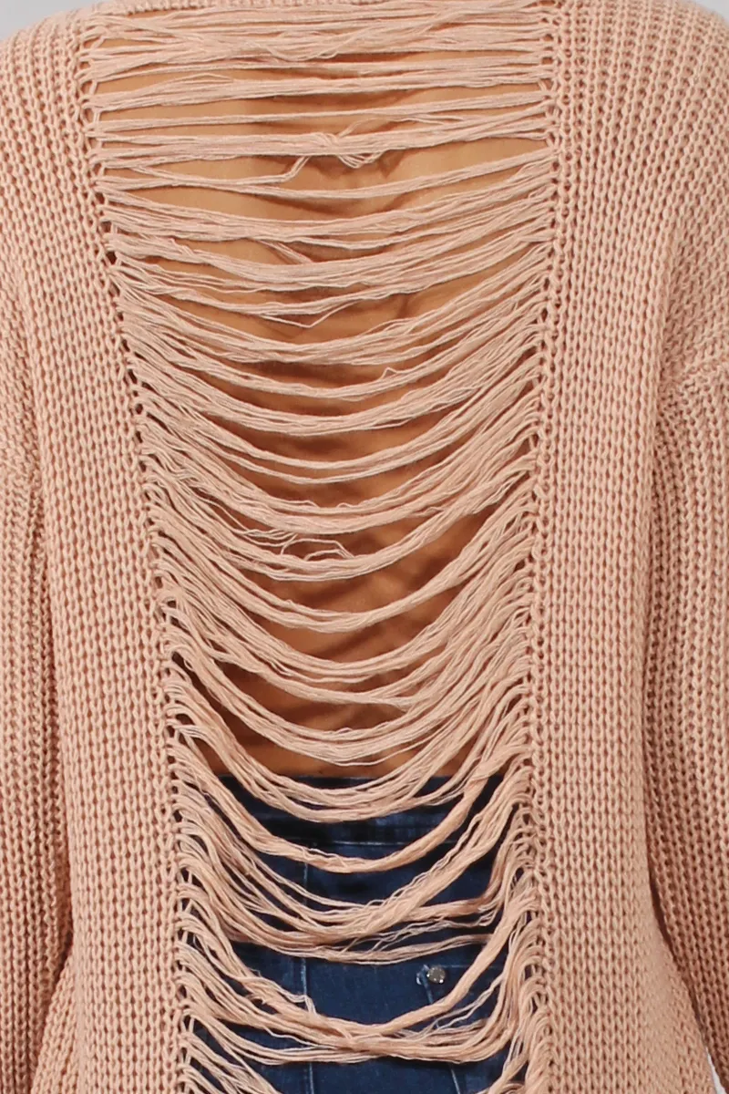 Pink Knitted Distressed Back Jumper Dress - Cara