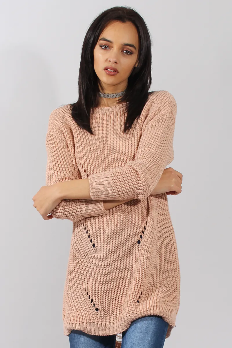 Pink Knitted Distressed Back Jumper Dress - Cara