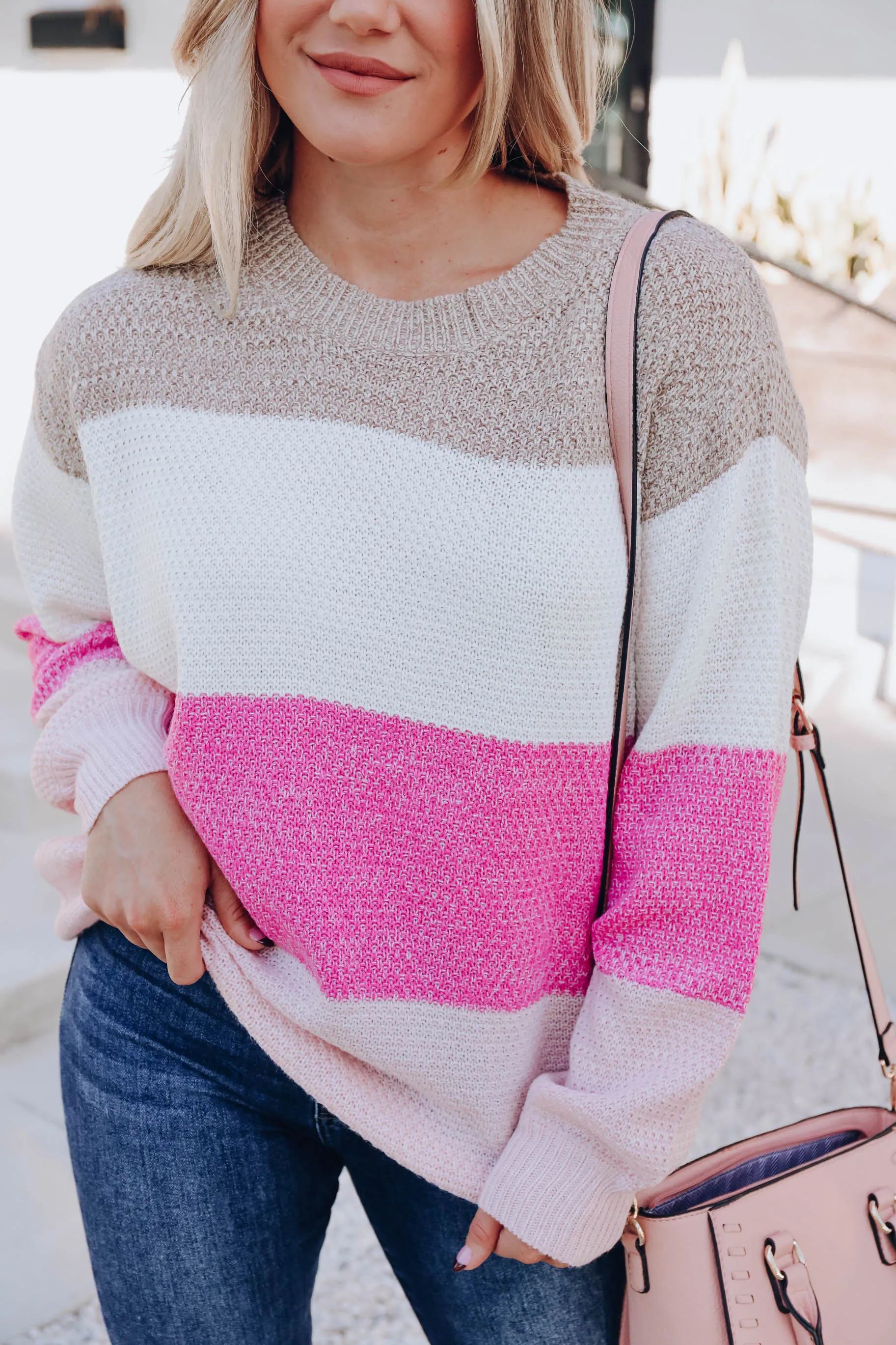 Precious Color Block Sweater - Pink