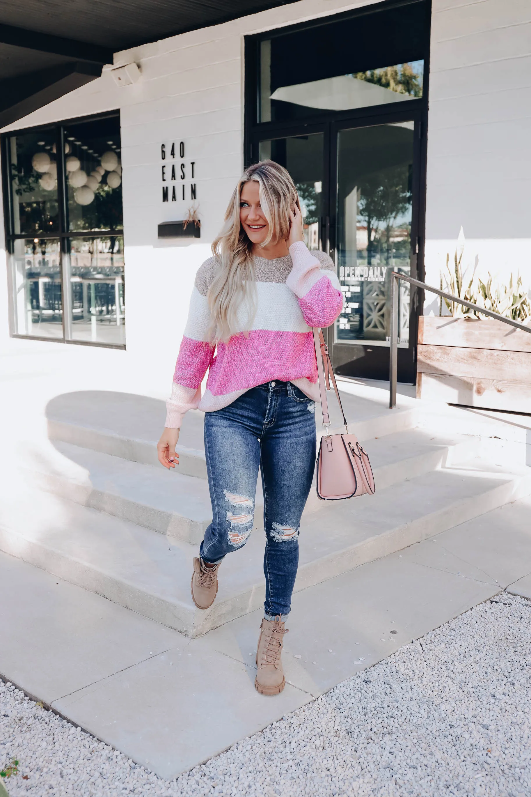 Precious Color Block Sweater - Pink