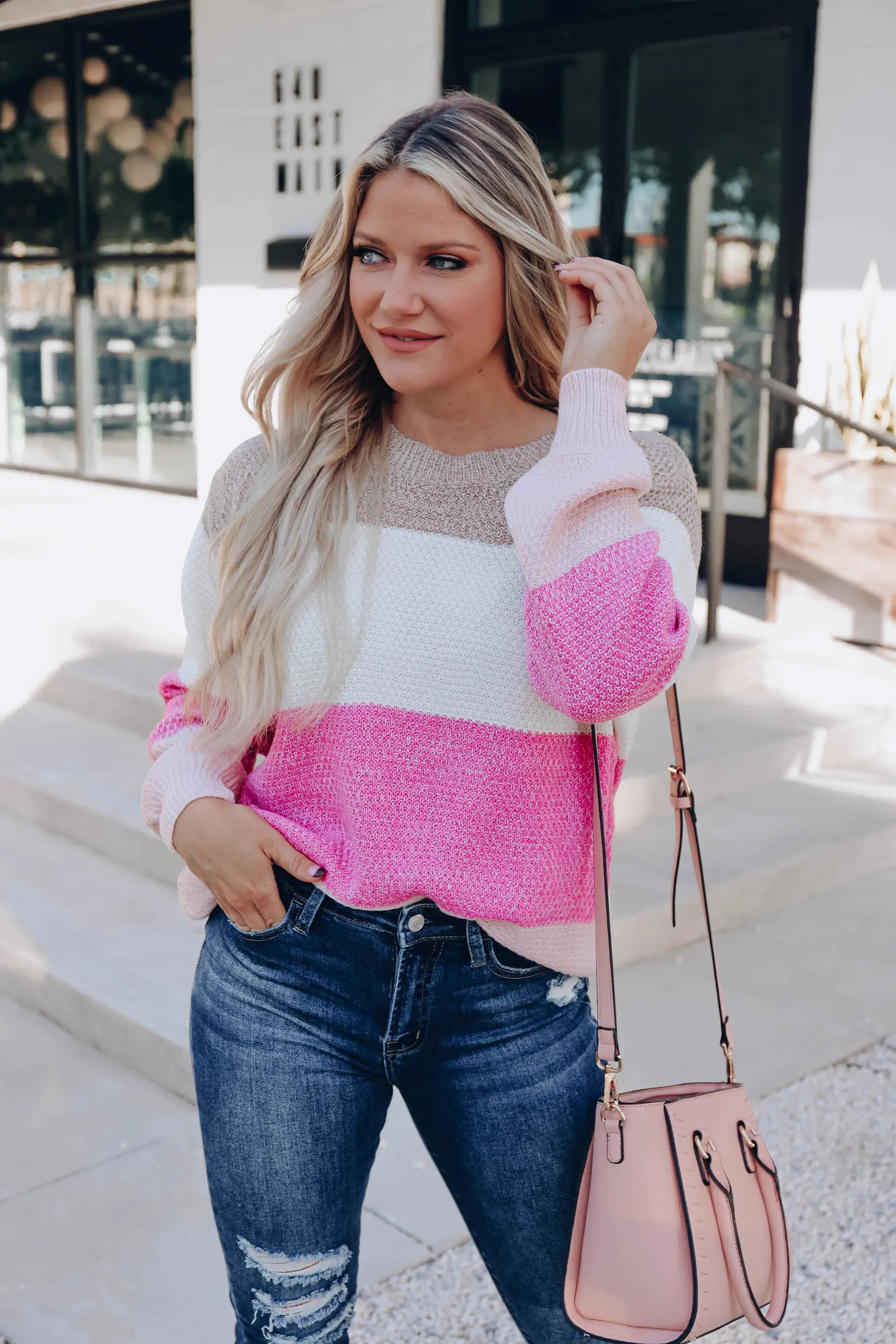 Precious Color Block Sweater - Pink