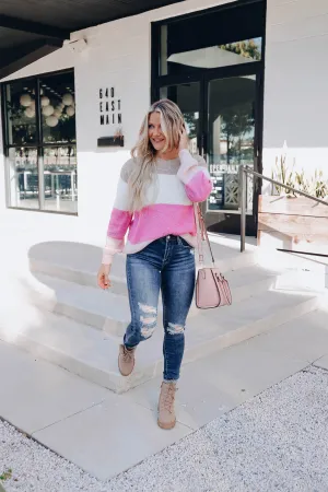 Precious Color Block Sweater - Pink