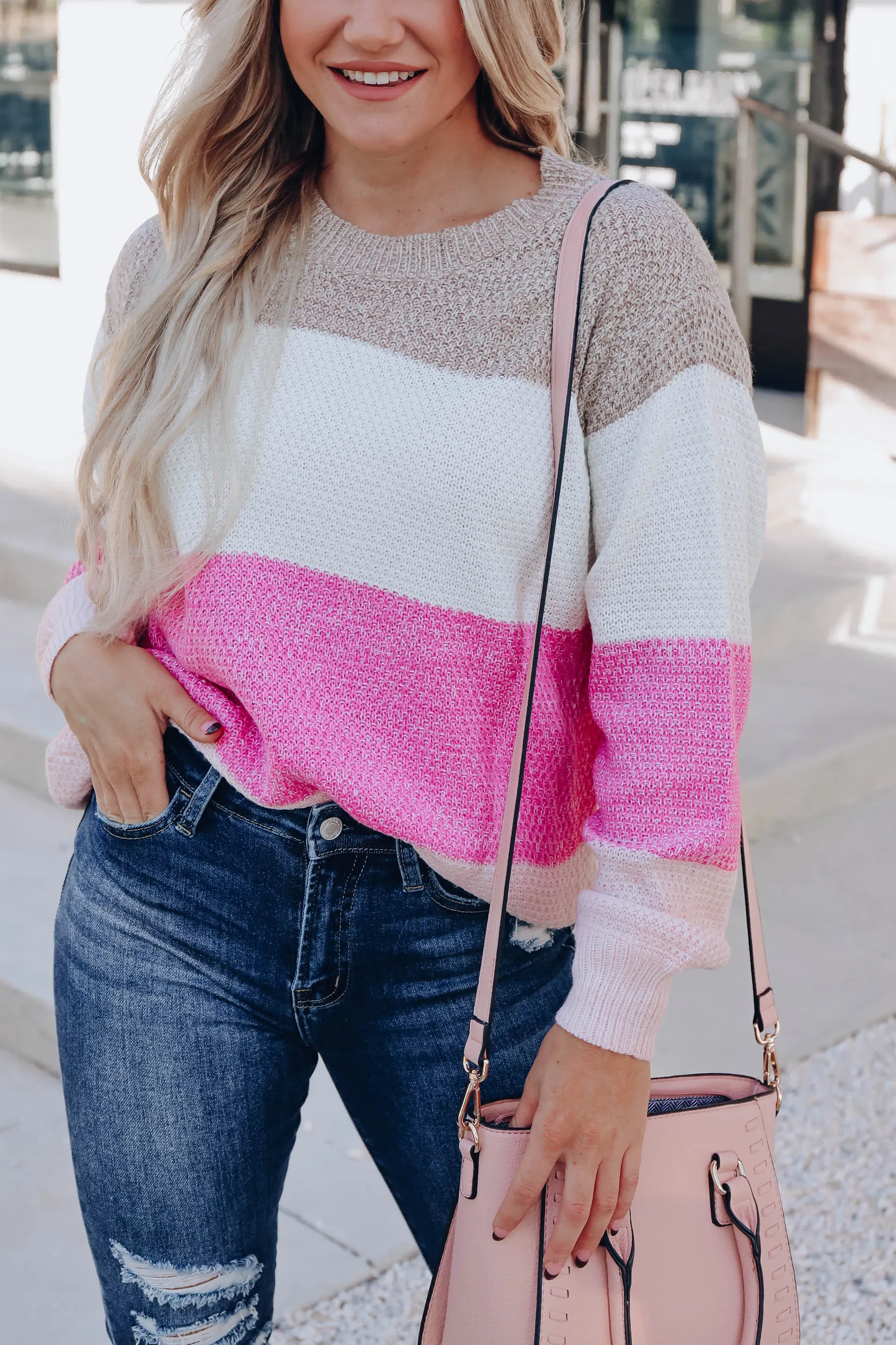 Precious Color Block Sweater - Pink