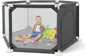 Premium Quality Safe & Secure Baby Playpen | Ball Pool with Zip Door | Grey | 6 - 36m