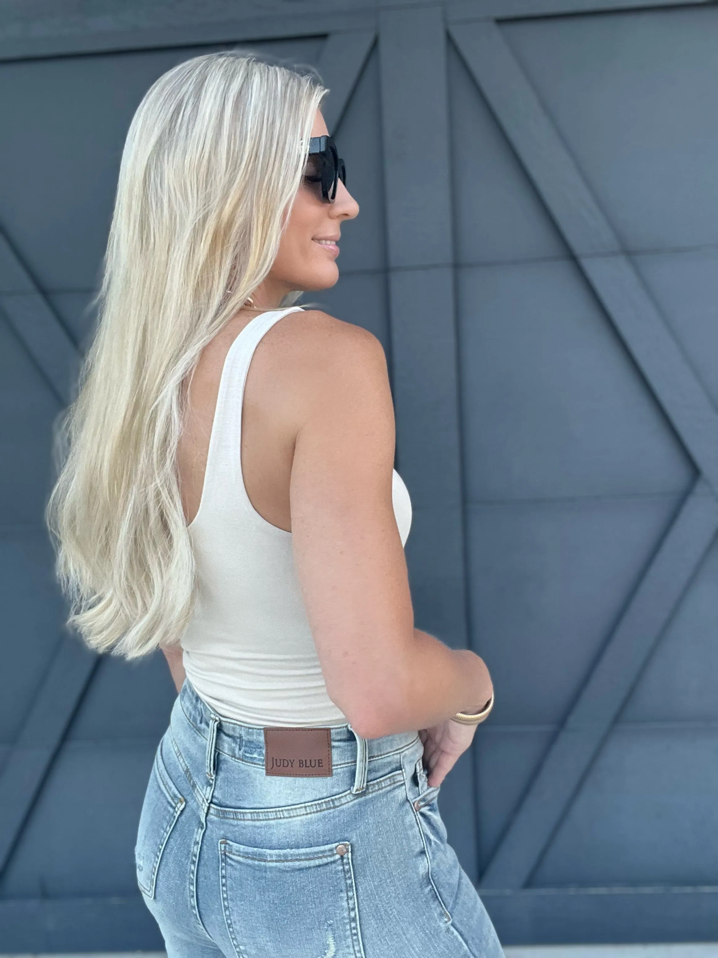 Premium Rayon V-Neck Tank In Sand Beige