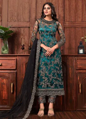Rama and Black Heavy Embroidered Pant Style Suit