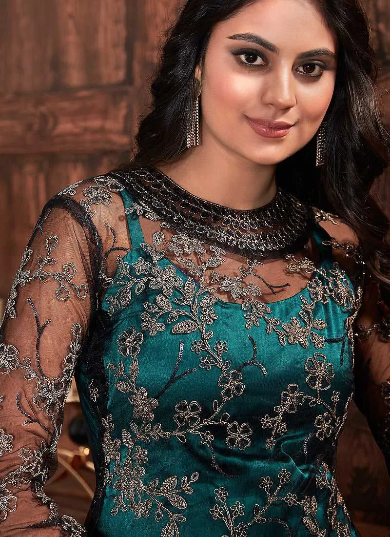 Rama and Black Heavy Embroidered Pant Style Suit
