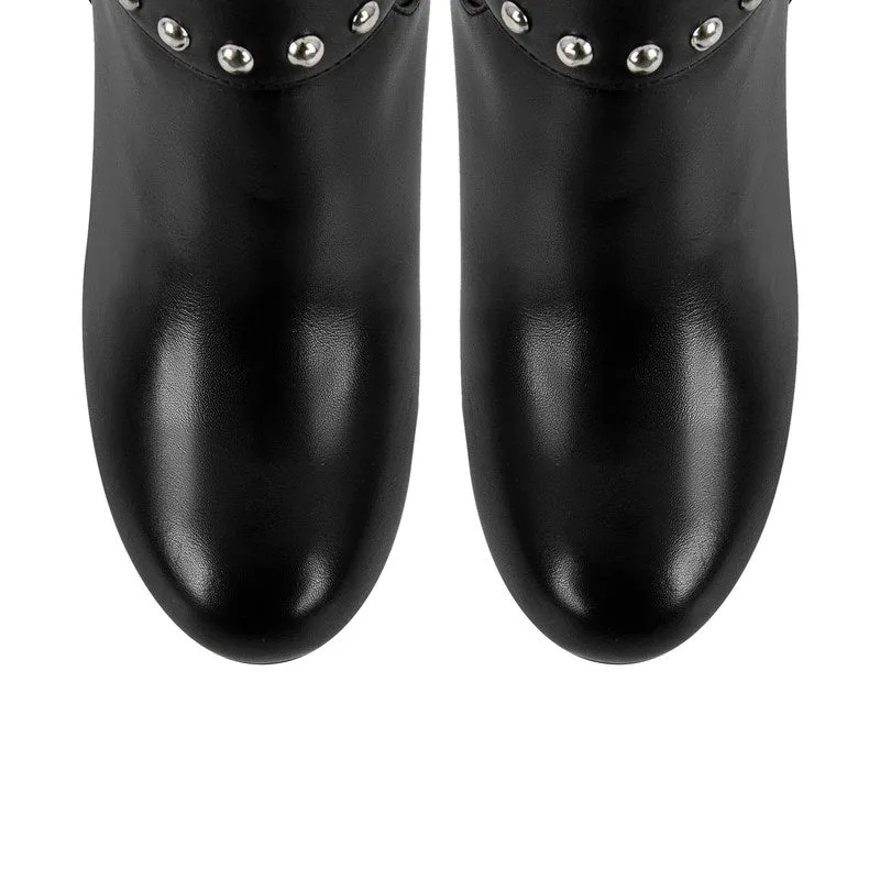 Rivet Chunky Heel Round Toe boots