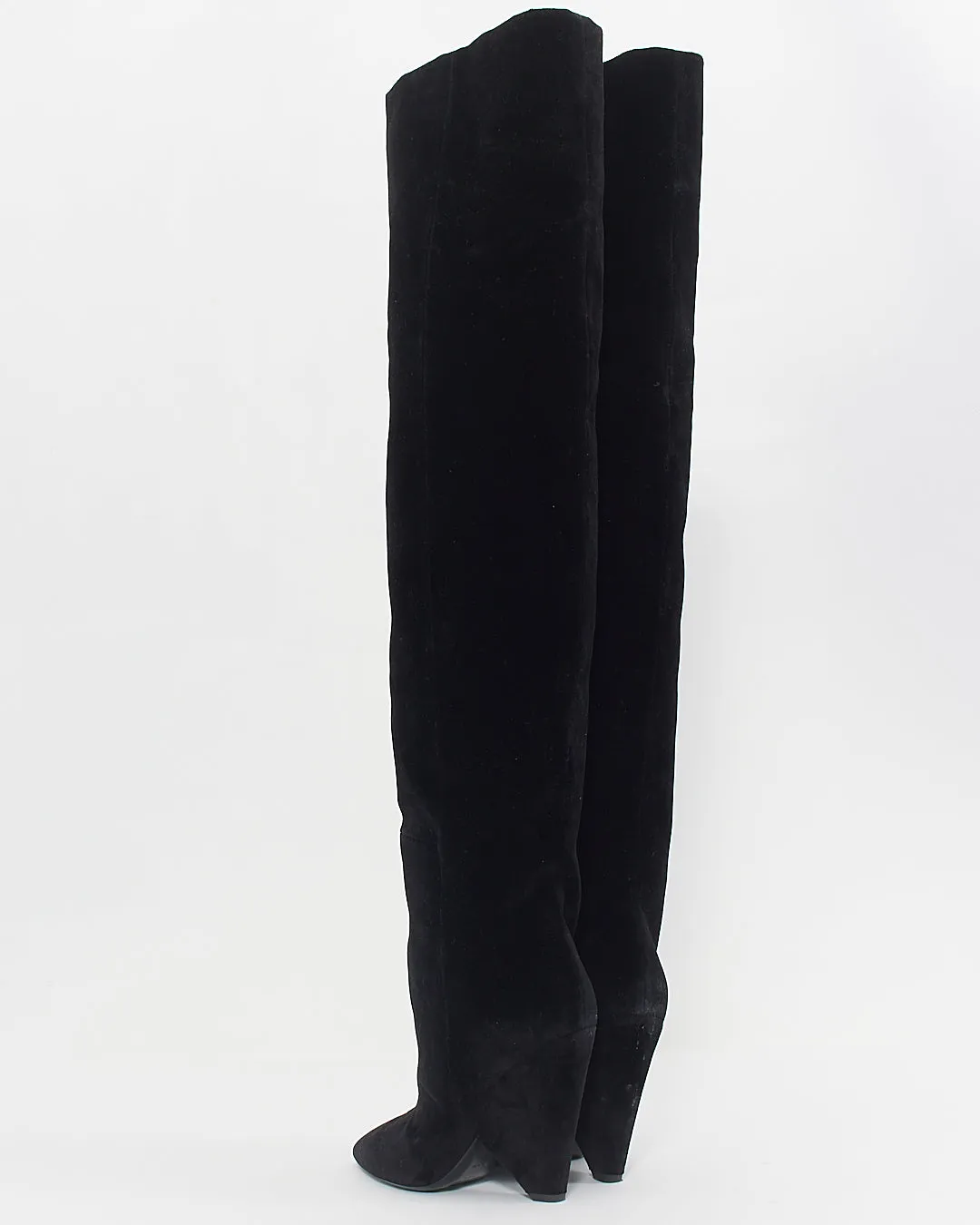 Saint Laurent Black Velvet Tigh-High Niki Boots - 38