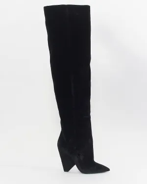 Saint Laurent Black Velvet Tigh-High Niki Boots - 38