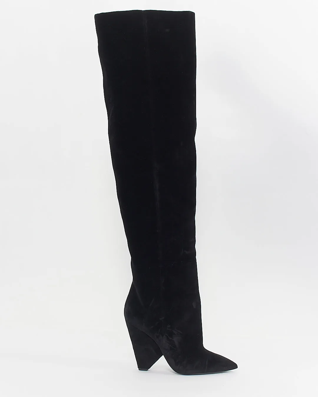 Saint Laurent Black Velvet Tigh-High Niki Boots - 38