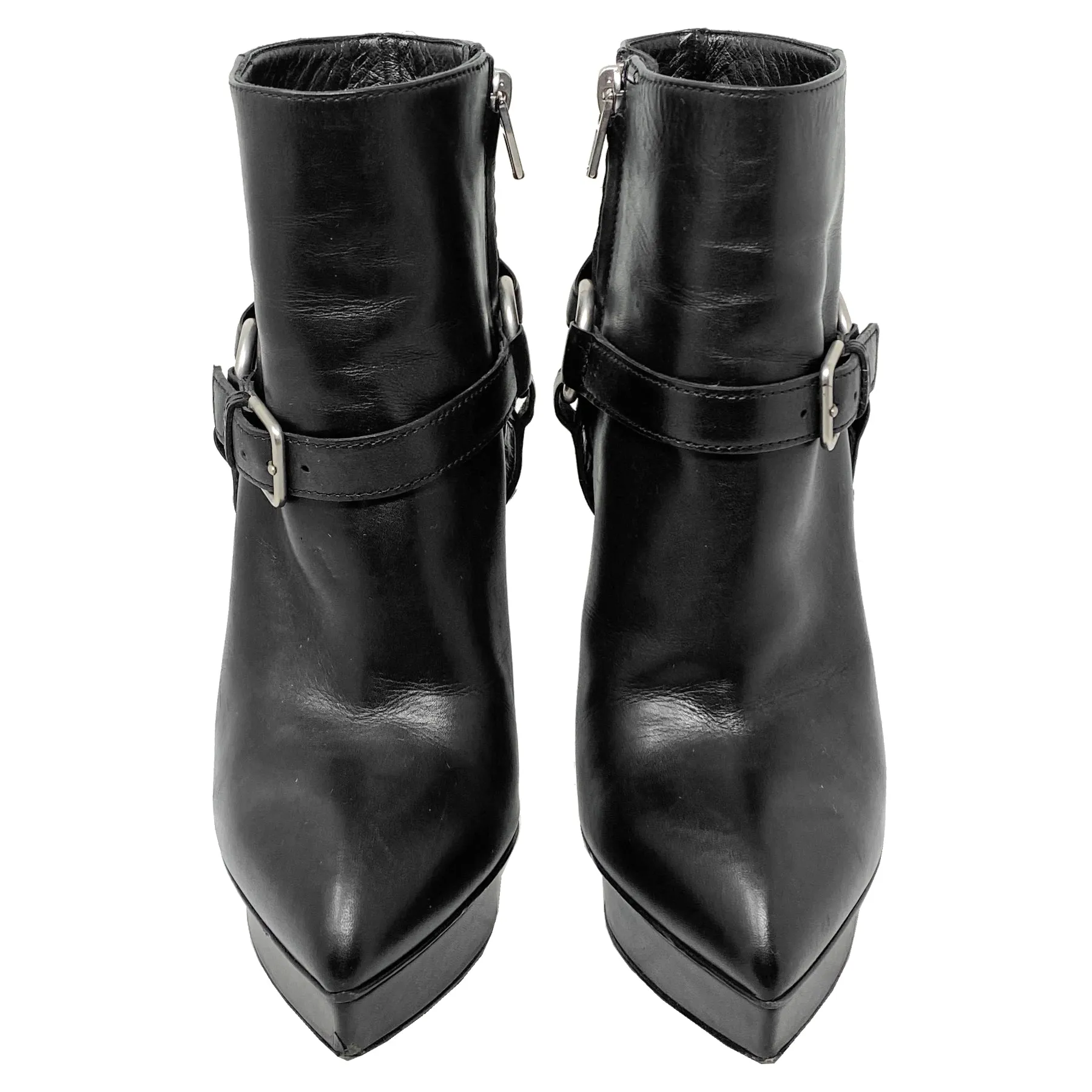 Saint Laurent Janis 120 Black Leather Harness Ankle Boots Size EU 36
