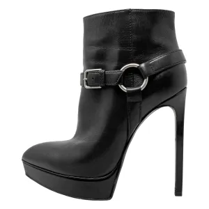 Saint Laurent Janis 120 Black Leather Harness Ankle Boots Size EU 36