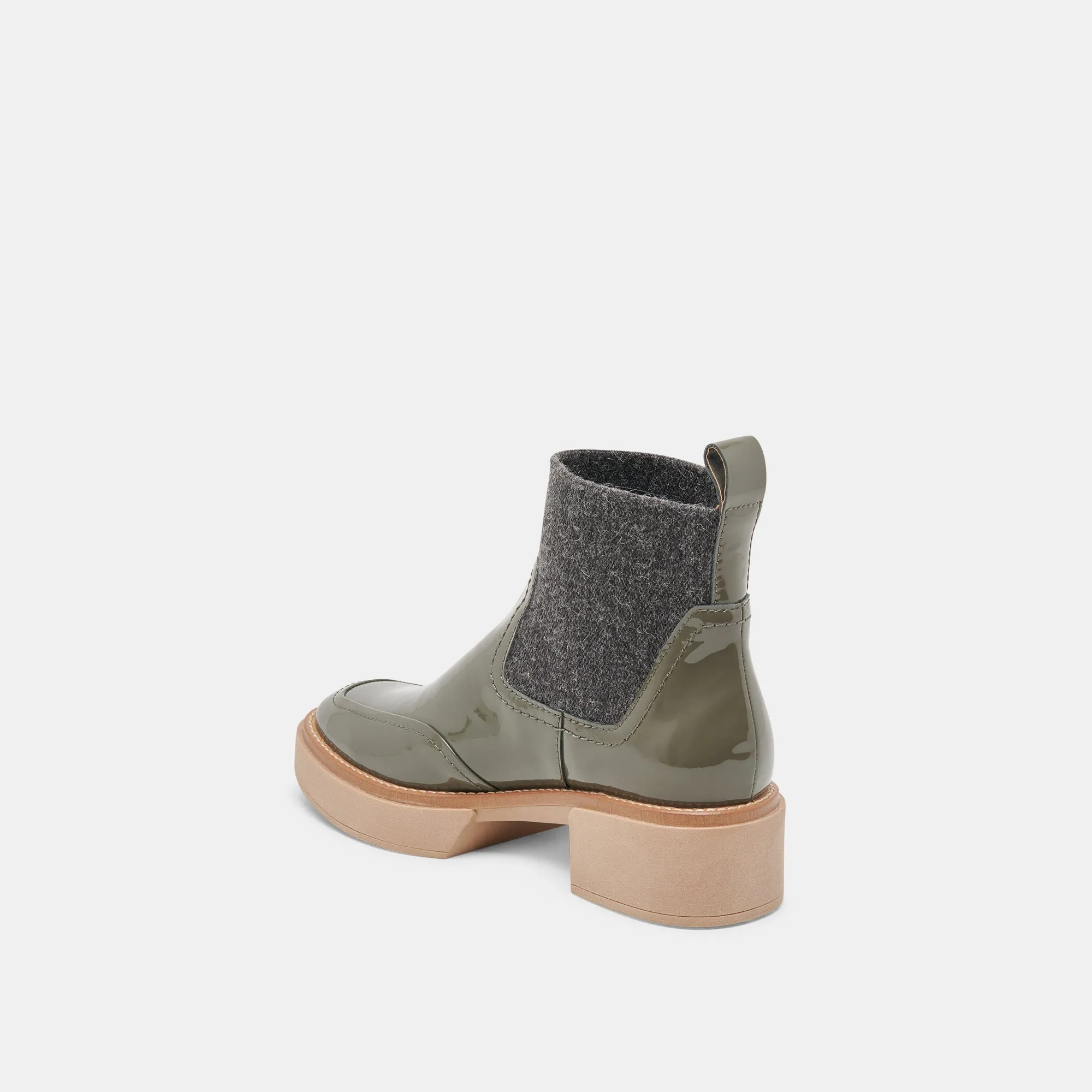 SALINE H2O BOOTIES DARK OLIVE CRINKLE PATENT