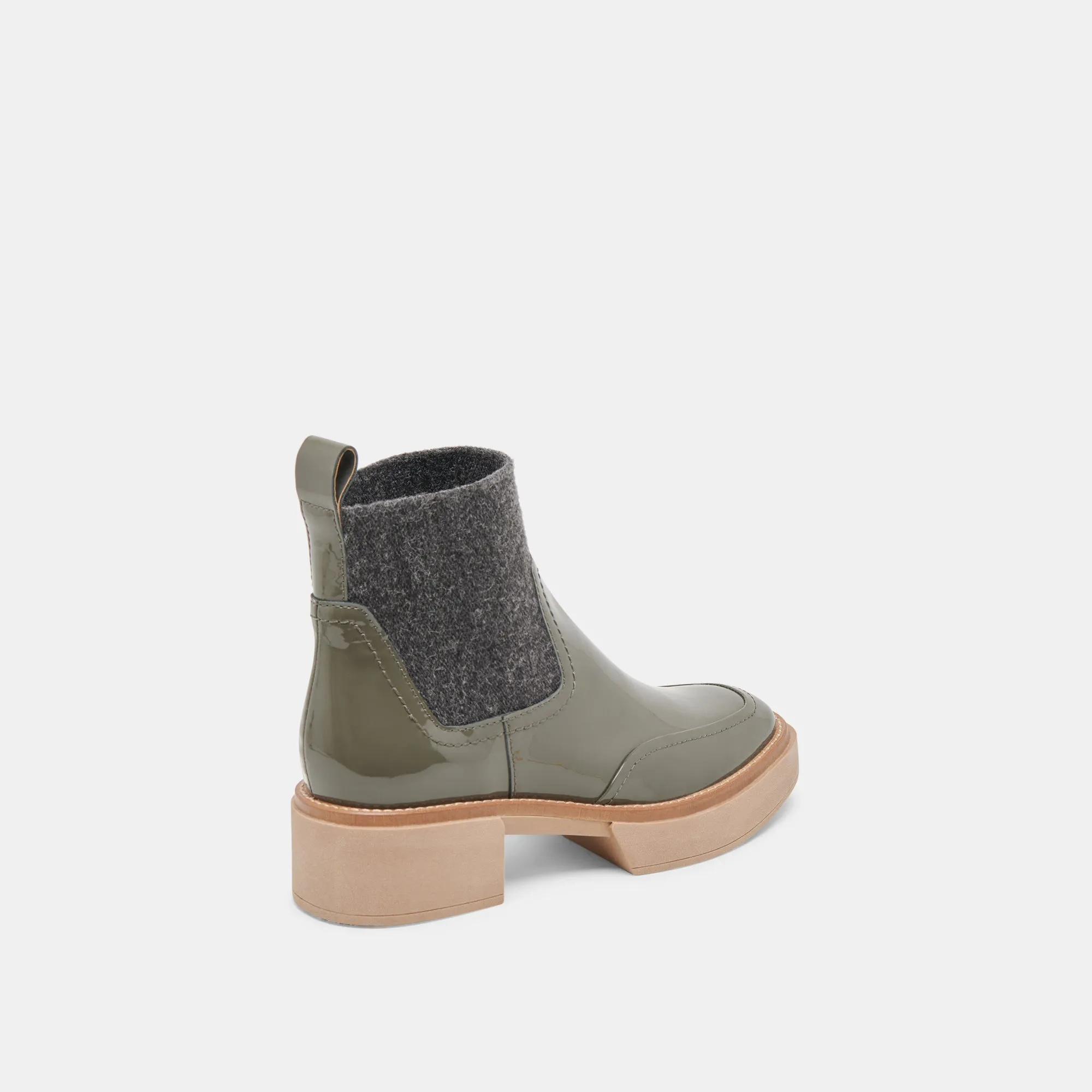 SALINE H2O BOOTIES DARK OLIVE CRINKLE PATENT