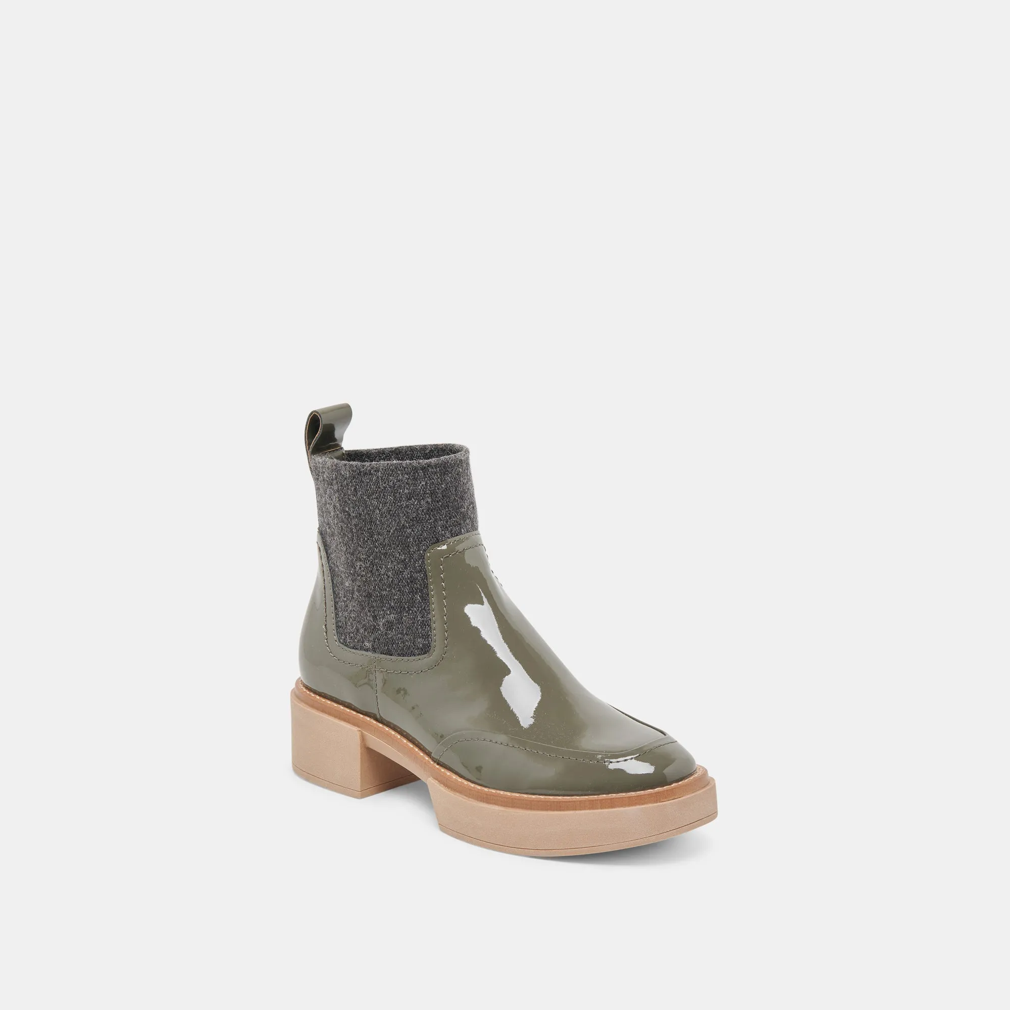 SALINE H2O BOOTIES DARK OLIVE CRINKLE PATENT