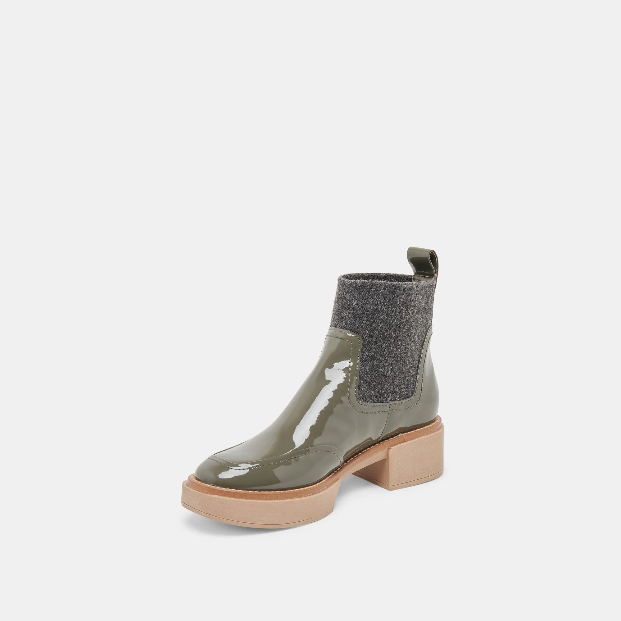 SALINE H2O BOOTIES DARK OLIVE CRINKLE PATENT
