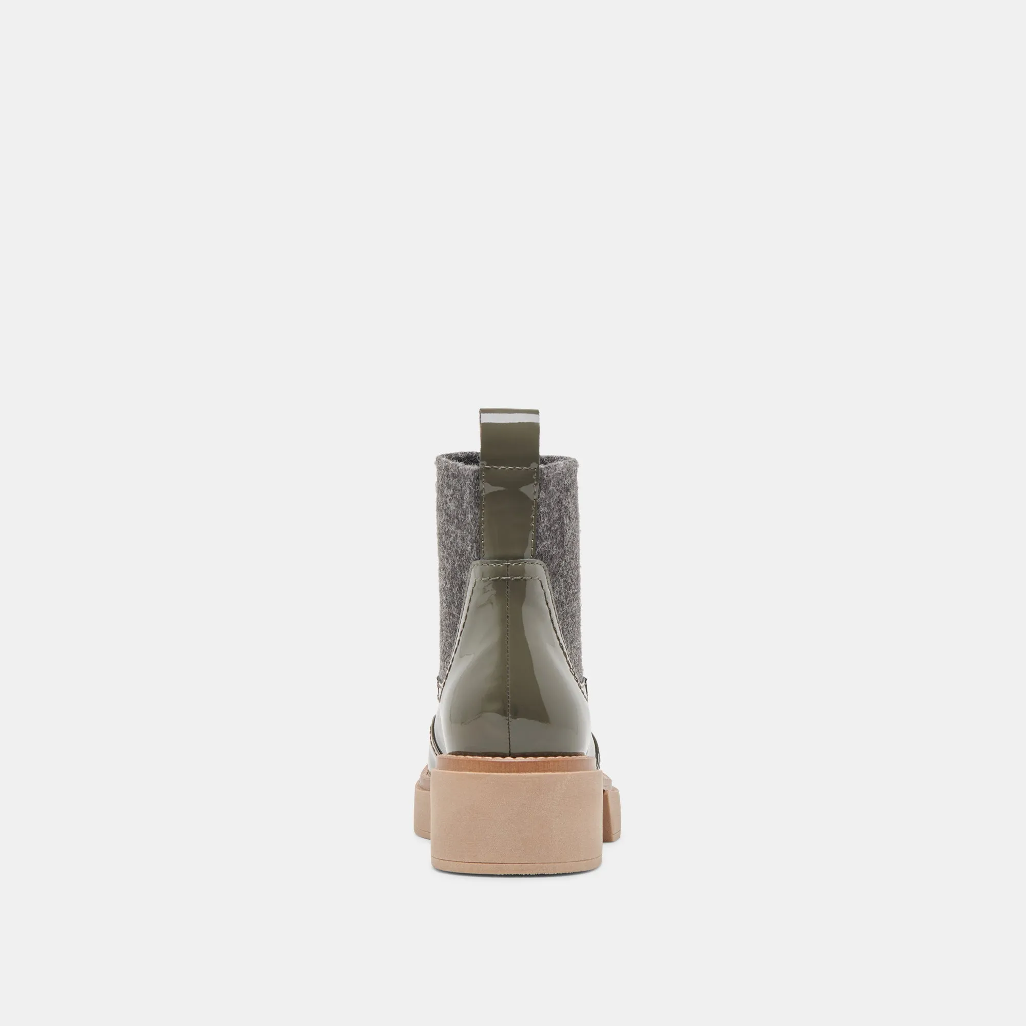 SALINE H2O BOOTIES DARK OLIVE CRINKLE PATENT