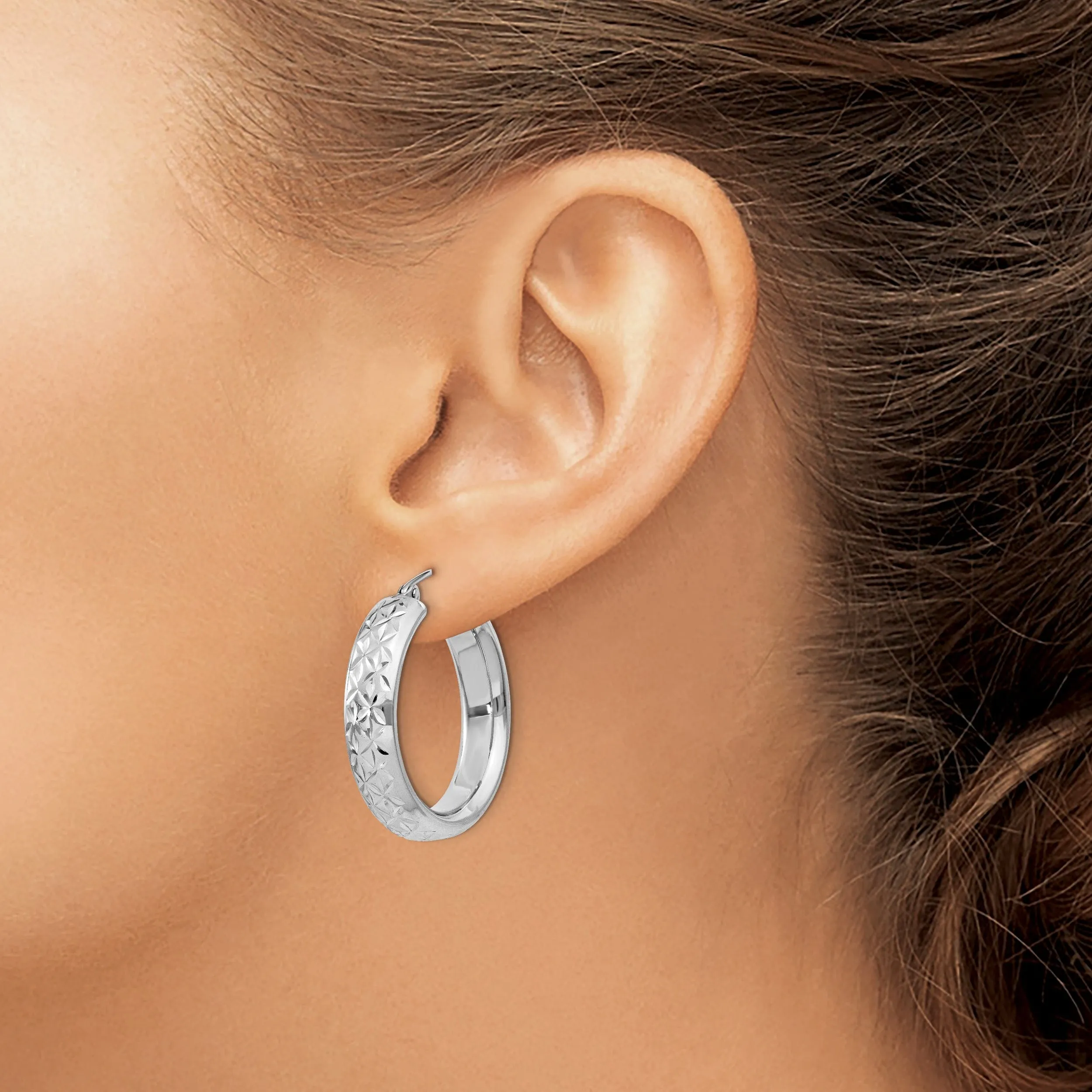 Silver D.C Hollow Hinged Back Hoop Earrings