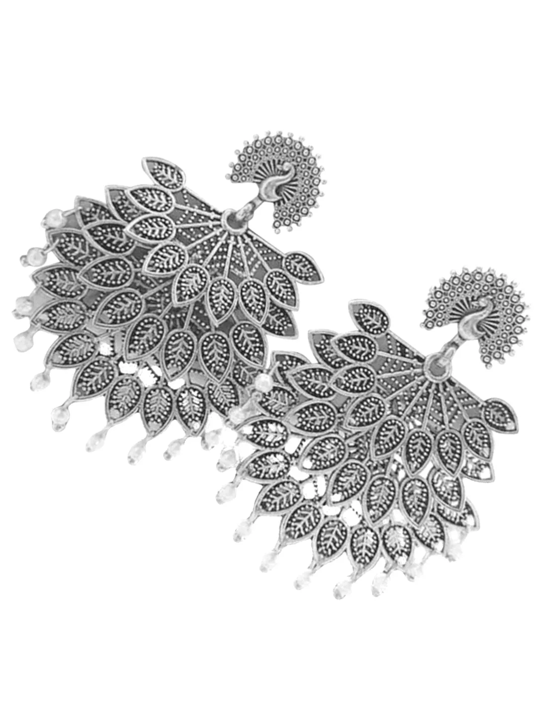 Silver Pearl Drop Peacock Shaped Dangler Earrings