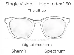 Single Vision - High Index 1.60 - Shamir Spectrum - Digital - TheraBlue - Aspheric