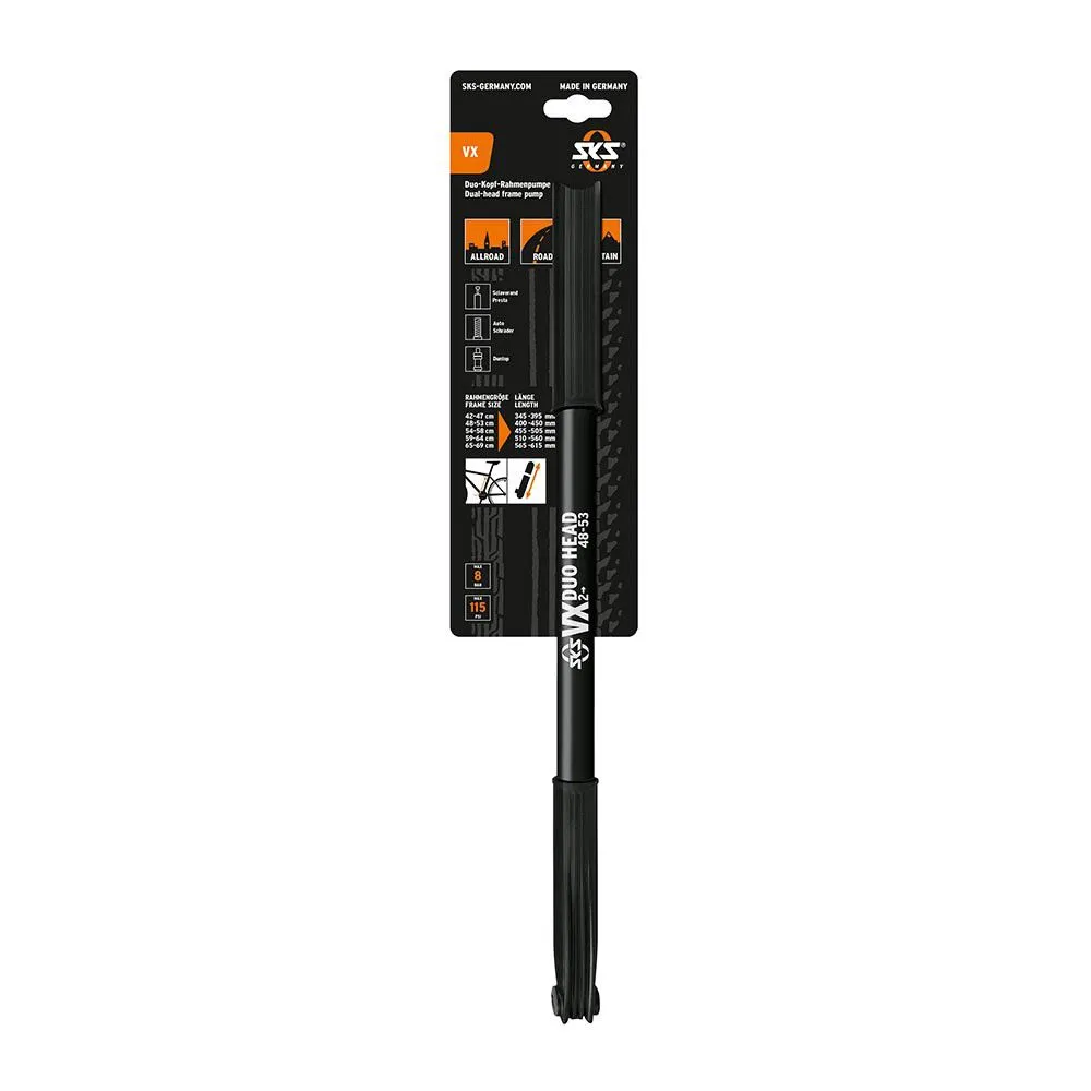 SKS Bicycle Frame Pump with Dual Head for all Valves VX Compressor-2 450mm Black