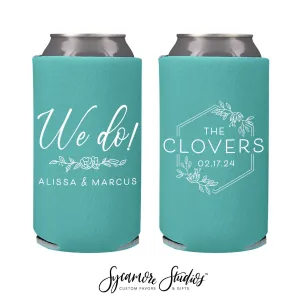 Slim 12oz Wedding Can Cooler #208S - We Do Wreath