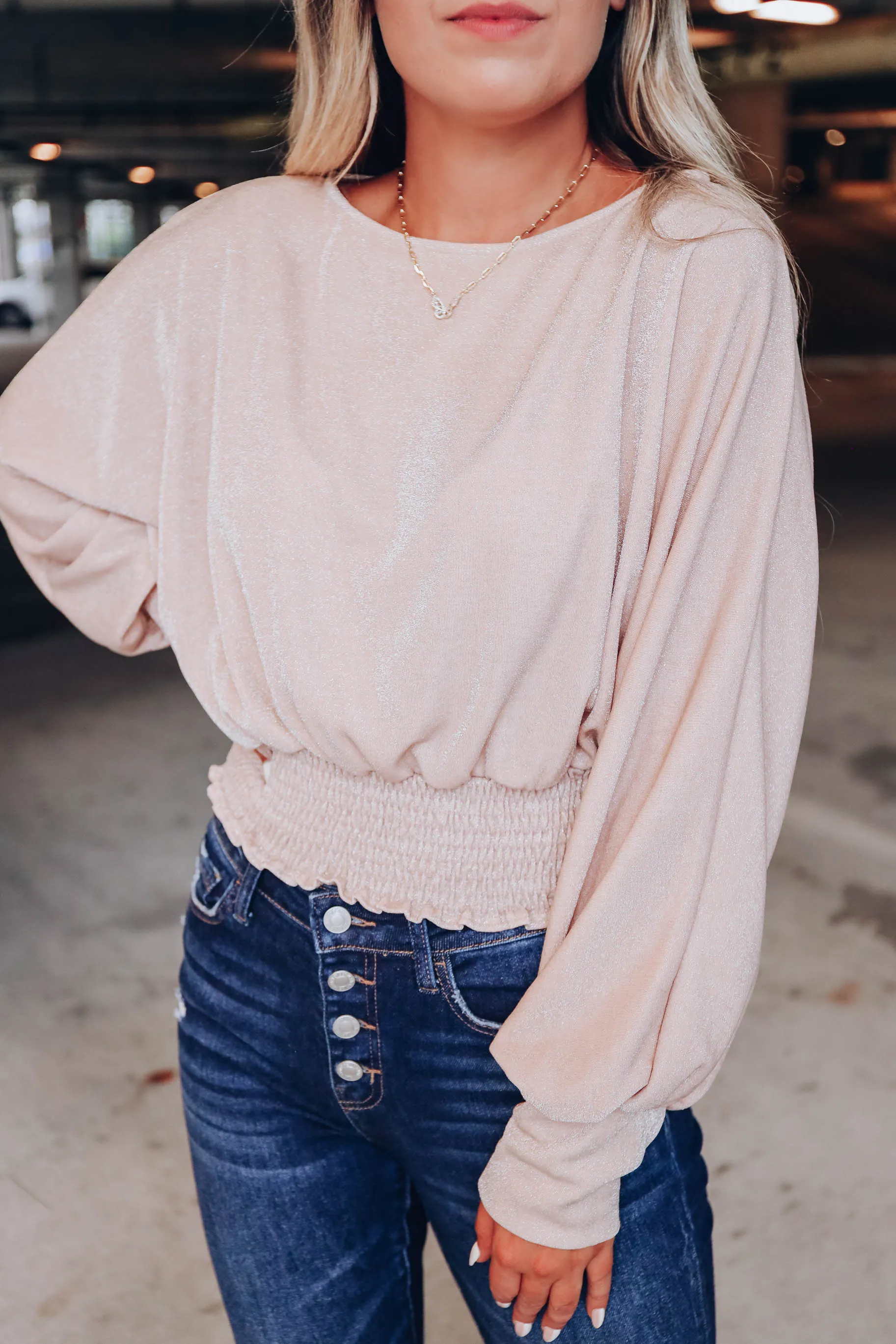 Soulful Shimmer Smocked Crop Top