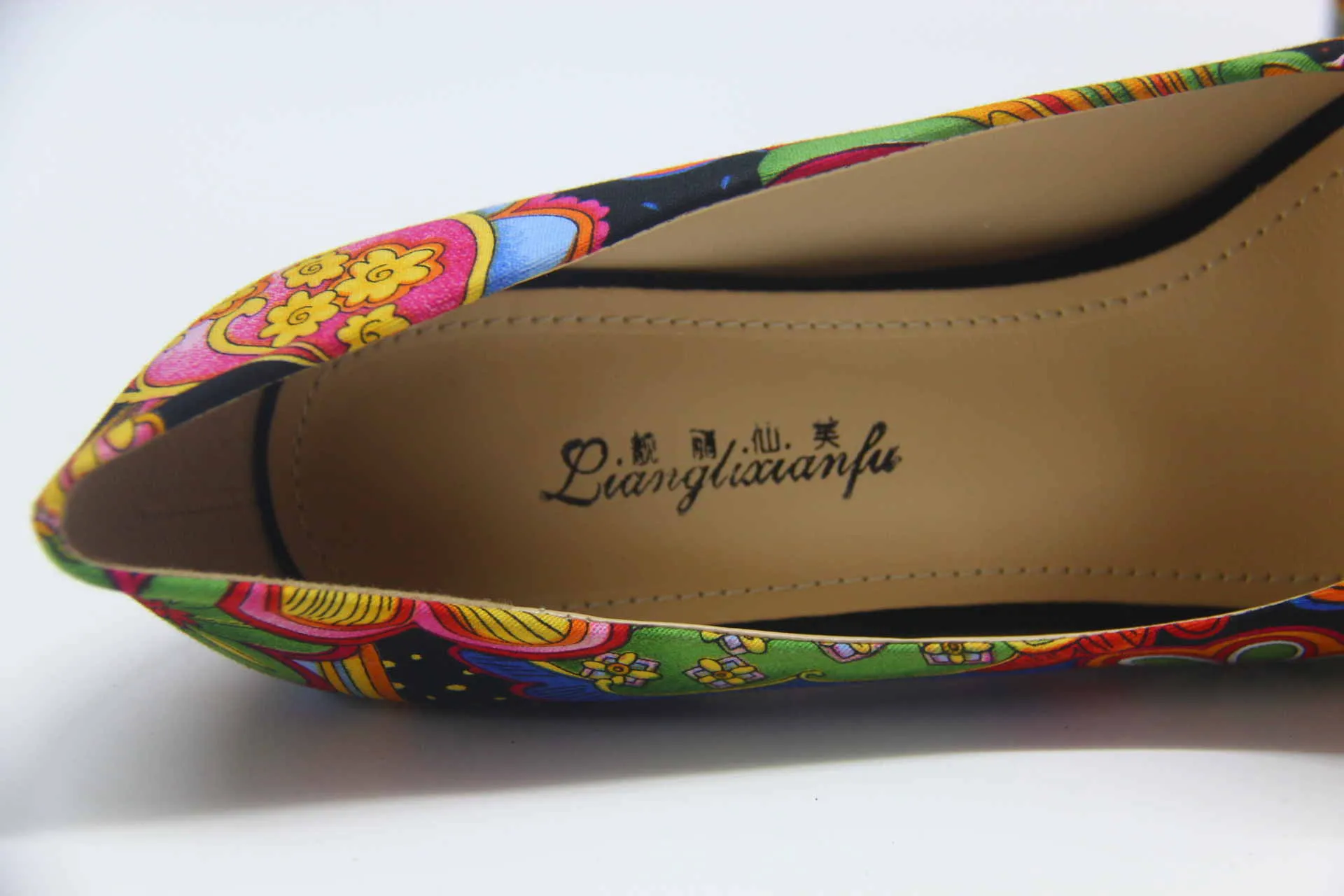 Spring Shallow High Heel Women's Shoes National Wind Retro Pointed Flowers Small Single Shoes
