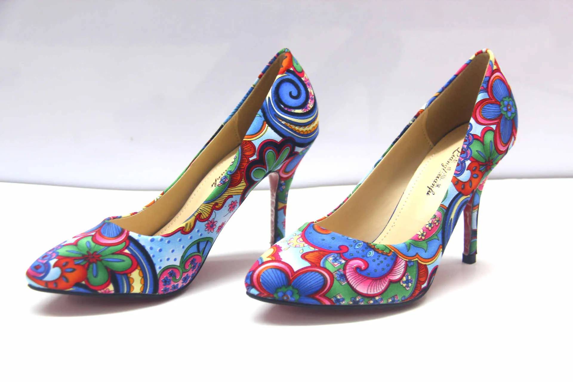 Spring Shallow High Heel Women's Shoes National Wind Retro Pointed Flowers Small Single Shoes