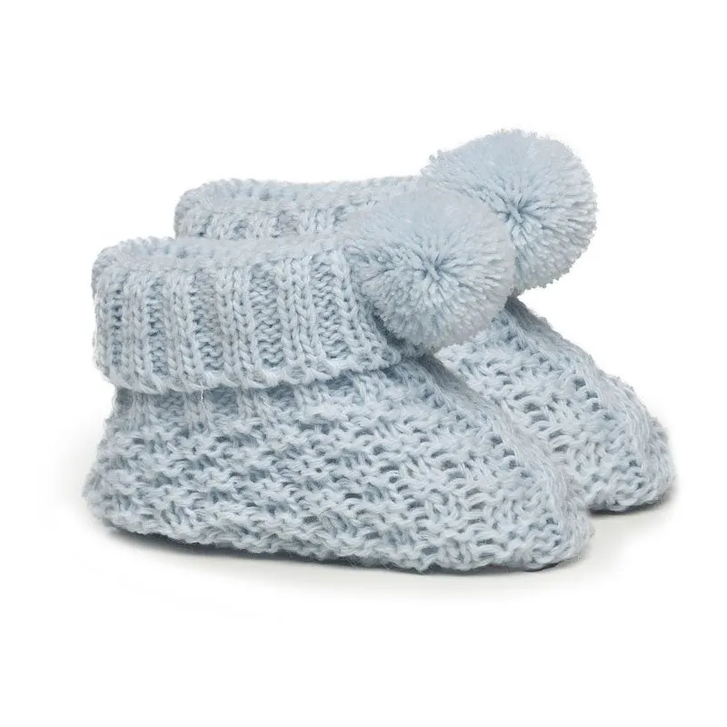 Starlight Knitted Pom Booties - Blue